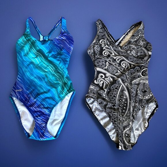 Speedo One Piece Swimsuit Racer Back & Wrap Size 6 Competition Beach Lot of 2 - Picture 1 of 14